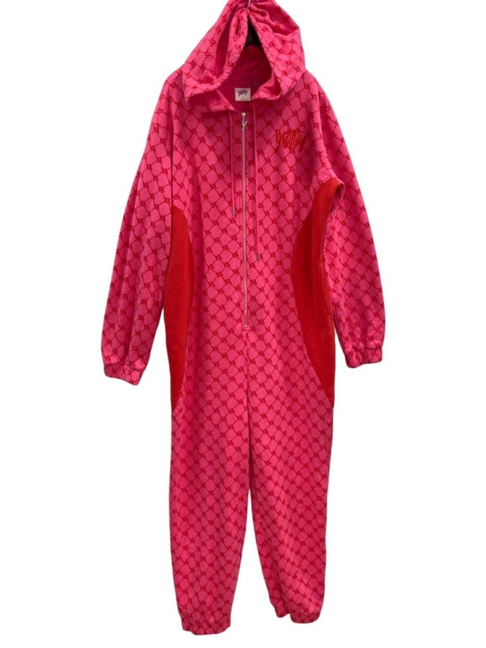 Yitty Major Label Hooded Jumpsuit Womens XL Pink Monogram Lounge Colorful Y2K
